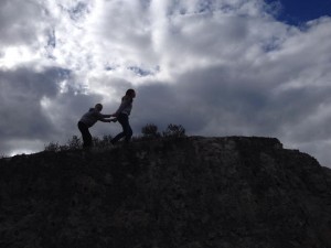 running cliff top together