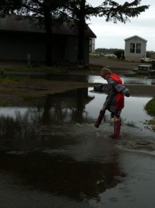 superman splashing in puddles